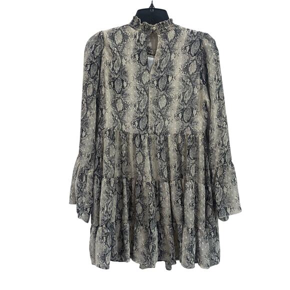 Altar'd State Snakeskin Tiered Mini Dress Bell Sleeve Boho Gypsy Babydoll Sz XS - Picture 2 of 11